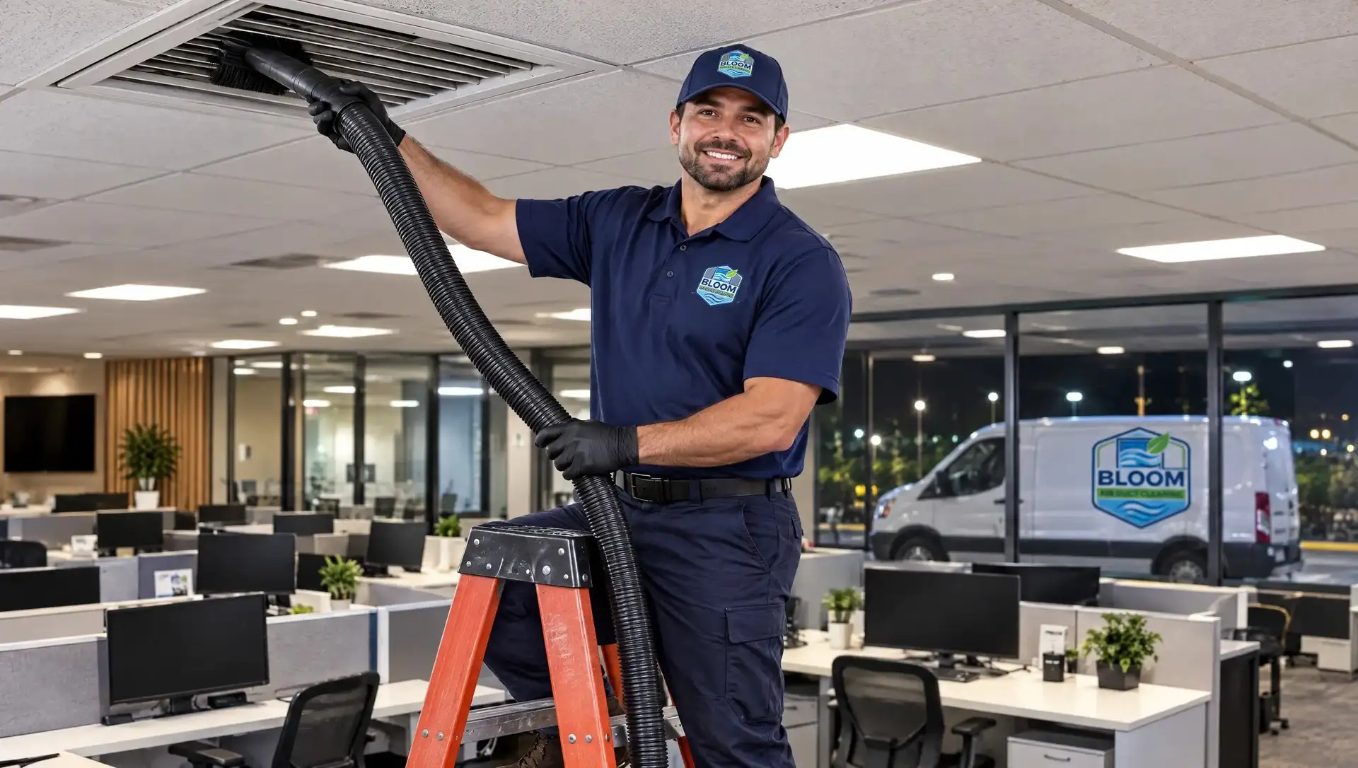 Commercial air duct cleaning in a Dallas office building