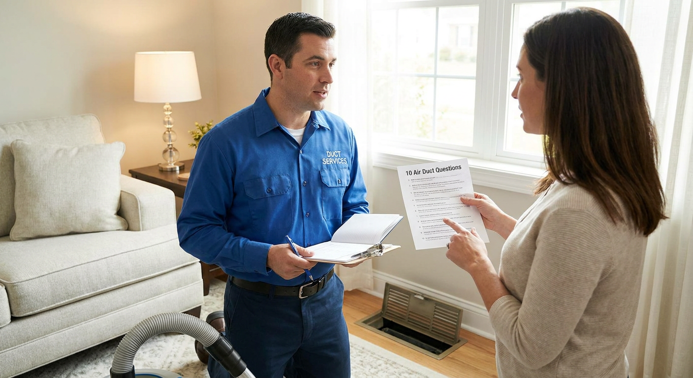 Air duct cleaning technician inspecting HVAC system Dallas TX